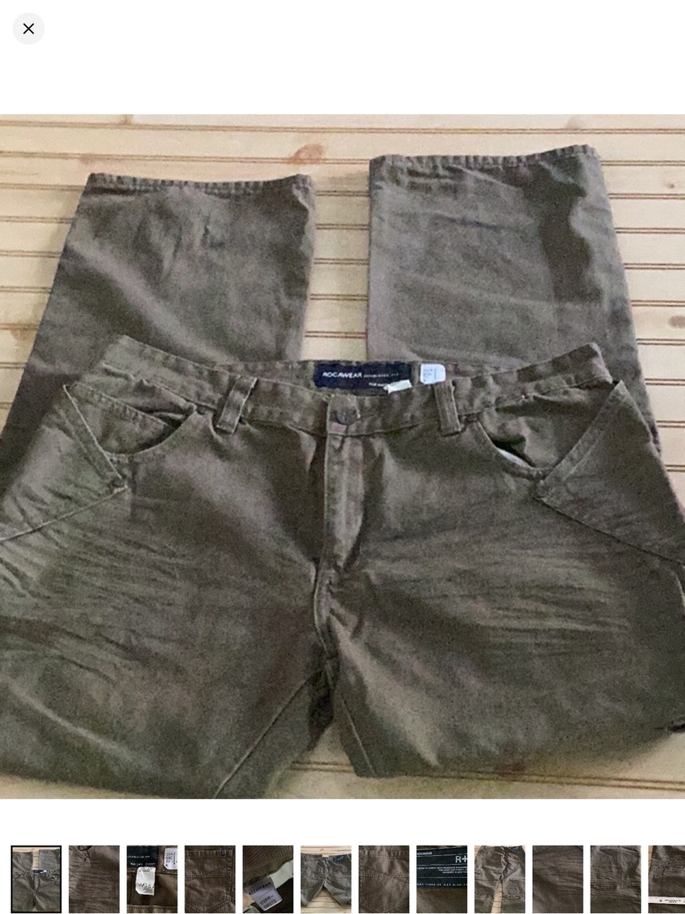 Y2K Rocawear Mens Olive Green 100% Cotton Duck Classic Fit Utility Cargo Pant